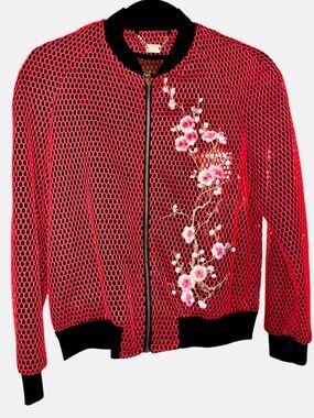 🍒 Red Cherry Blossom Floral Embroidered Bomber Jacket - Women
Made in Italy